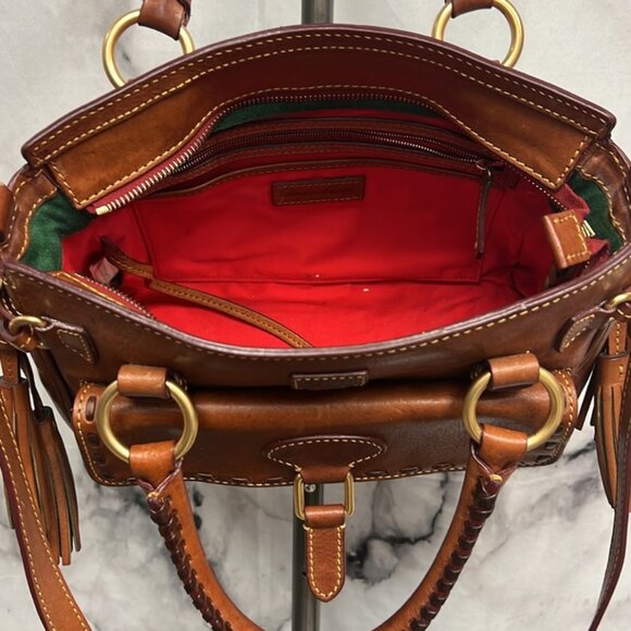 (SOLD) DOONEY & BOURKE VINTAGE STYLE BROWN LEATHER HANDBAG Multi Handle Options - Picture 9 of 10